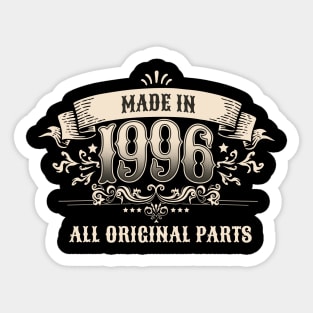 Retro Vintage Birthday Made in 1996 All Original Parts Sticker